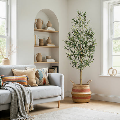 6FT/180cm Artificial Olive Tree Artificial Plant Large Artificial Plant Decoration Indoor Outdoor Home Office Kitchen Living Room Patio Garden Modern Decoration Best for Promotional Housewarming Halloween, Christmas Gift for Keeping Birds and Cats and Oth