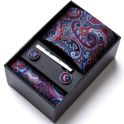 Men Men Black Paisley Tie Wedding Gift Box Tie Pocket Squares Set Necktie Box Suit Additions Fit Wedding