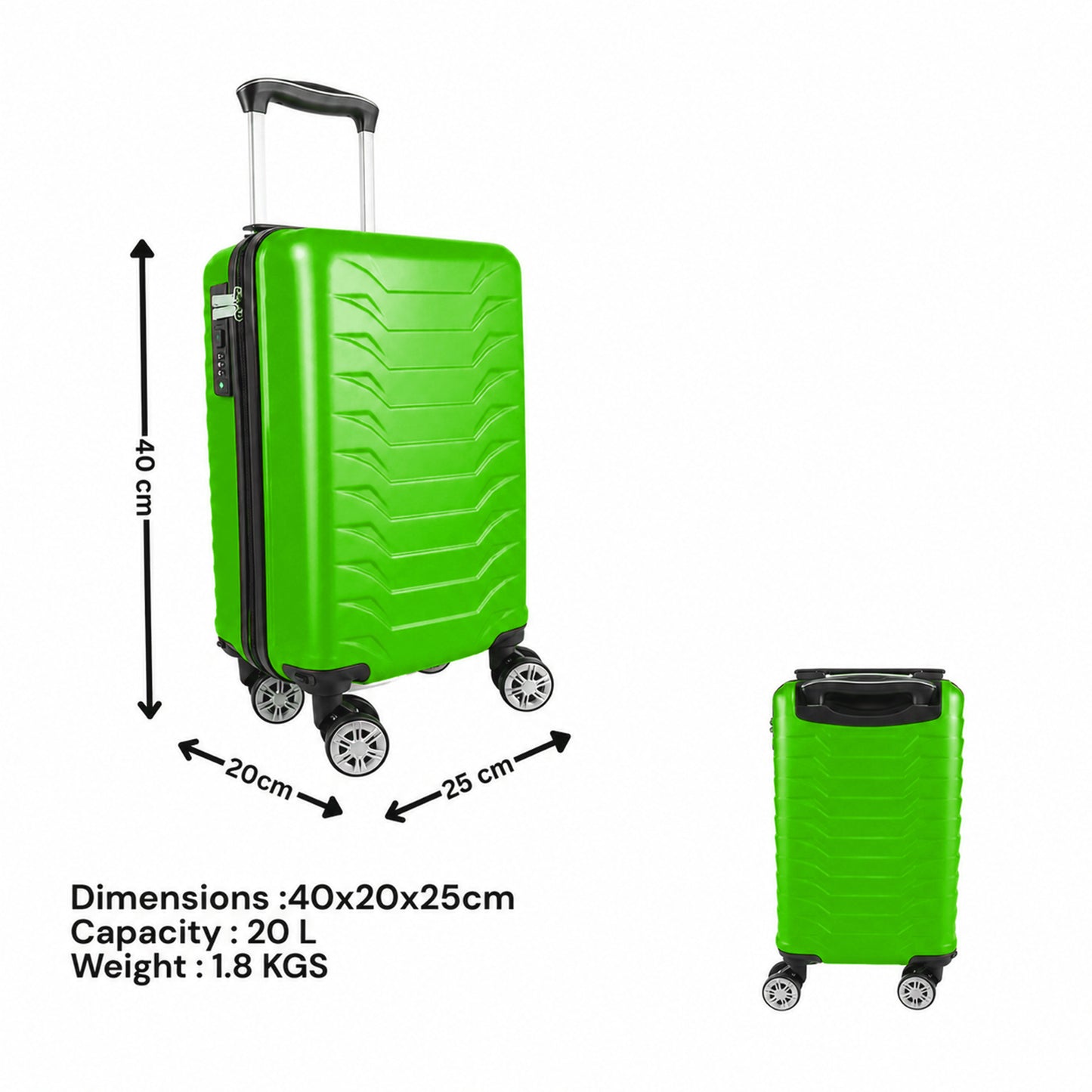 Direct Luggage Underseat Cabin Case 40 x 25 x 20 cm RyanAir Approved Size with Combination Lock and Detachable 360° Wheels T-HC-US-1627