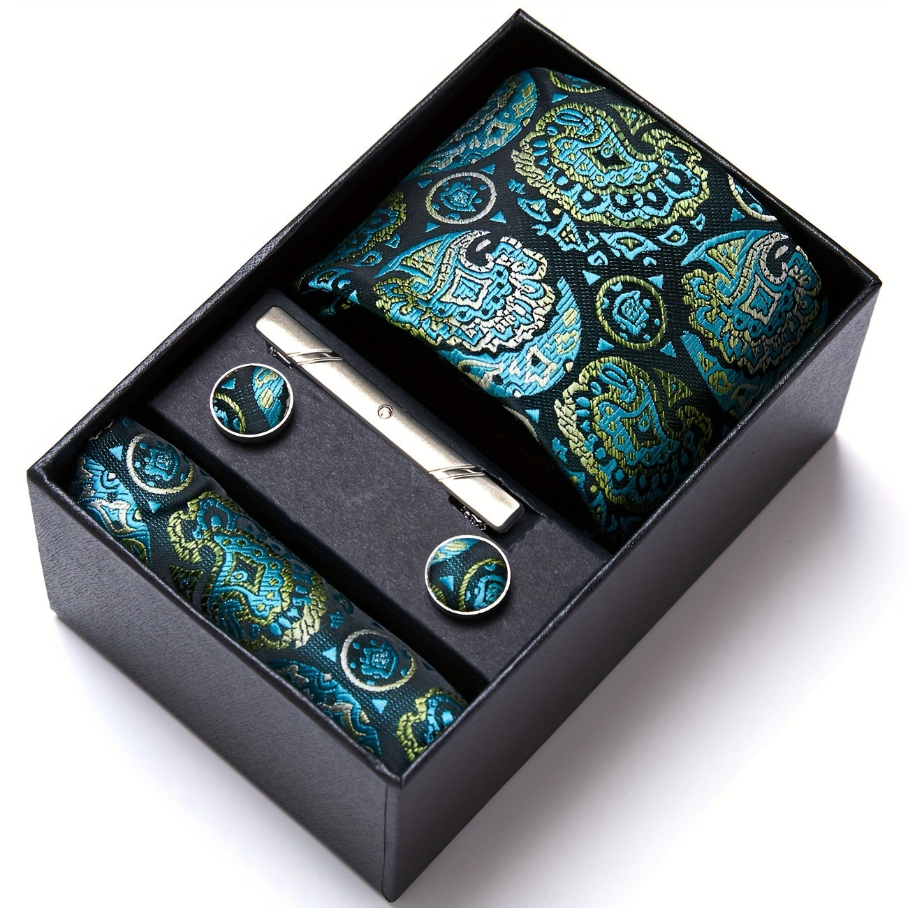 Men Men Black Paisley Tie Wedding Gift Box Tie Pocket Squares Set Necktie Box Suit Additions Fit Wedding