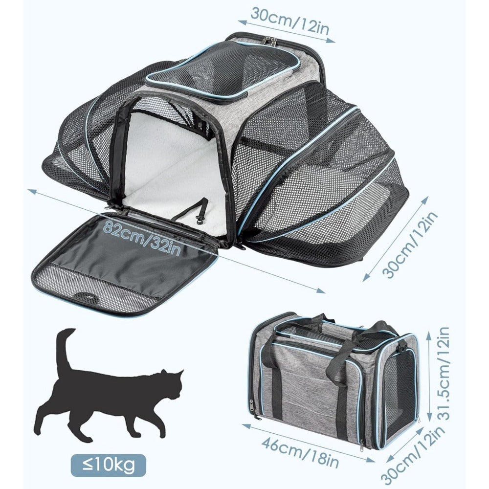 Airline Approved Expandable Soft Cat Carrier Bag with Mesh Windows, Shoulder Strap & Foldable Design – Portable Pet Travel Bag for Cats & Small Dogs