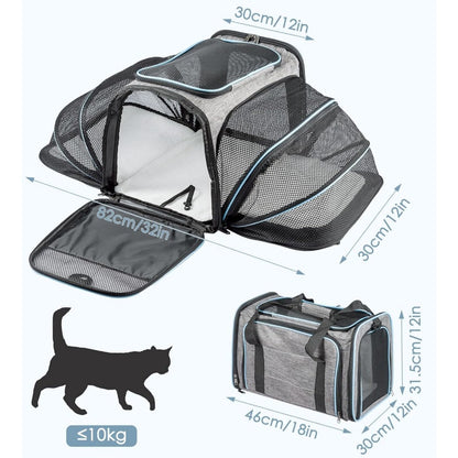 Airline Approved Expandable Soft Cat Carrier Bag with Mesh Windows, Shoulder Strap & Foldable Design – Portable Pet Travel Bag for Cats & Small Dogs