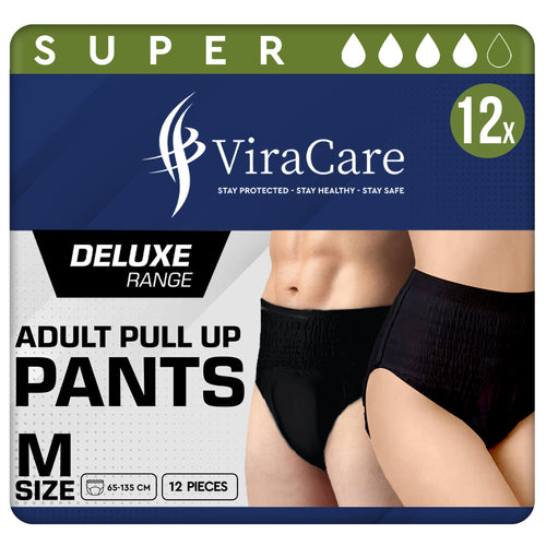12 x Black Pull Up Pants Women & Men | Super Pull Up Pants | Adult Nappies | High Absorption and Soft-Stretch Waistband | Size S, M, L, XL | (1 Pack of 12)