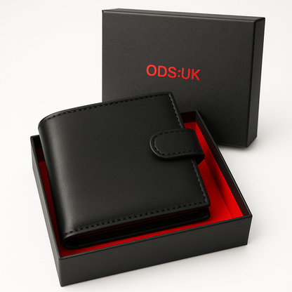Mens Genuine Leather Wallet Black RFID Blocking Soft Tri Fold Card Slots Id Window and Coin Pocket