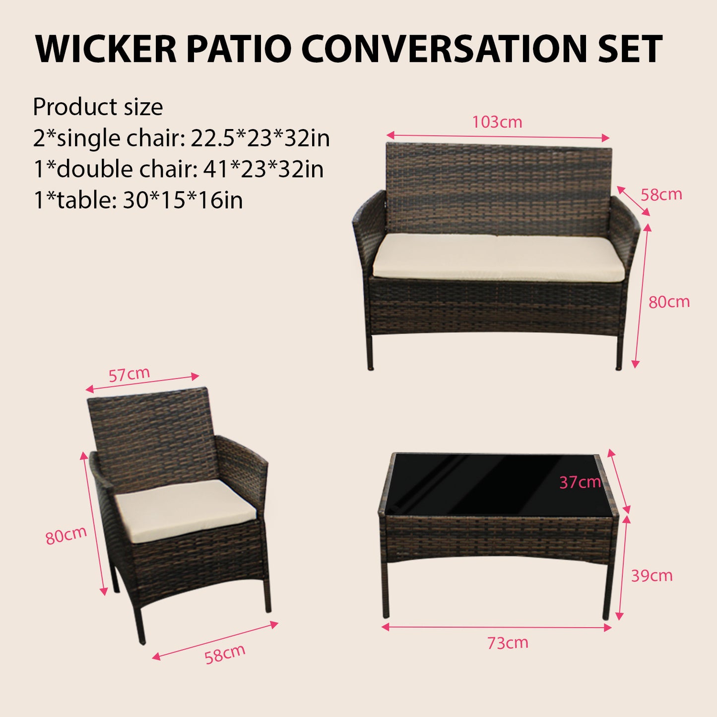 Garden Furniture Sofa Chairs Table Set Rattan Conservatory Outdoor Patio Seat Cushion With Single Armchairs With Coffee Table 6210-B Sofa