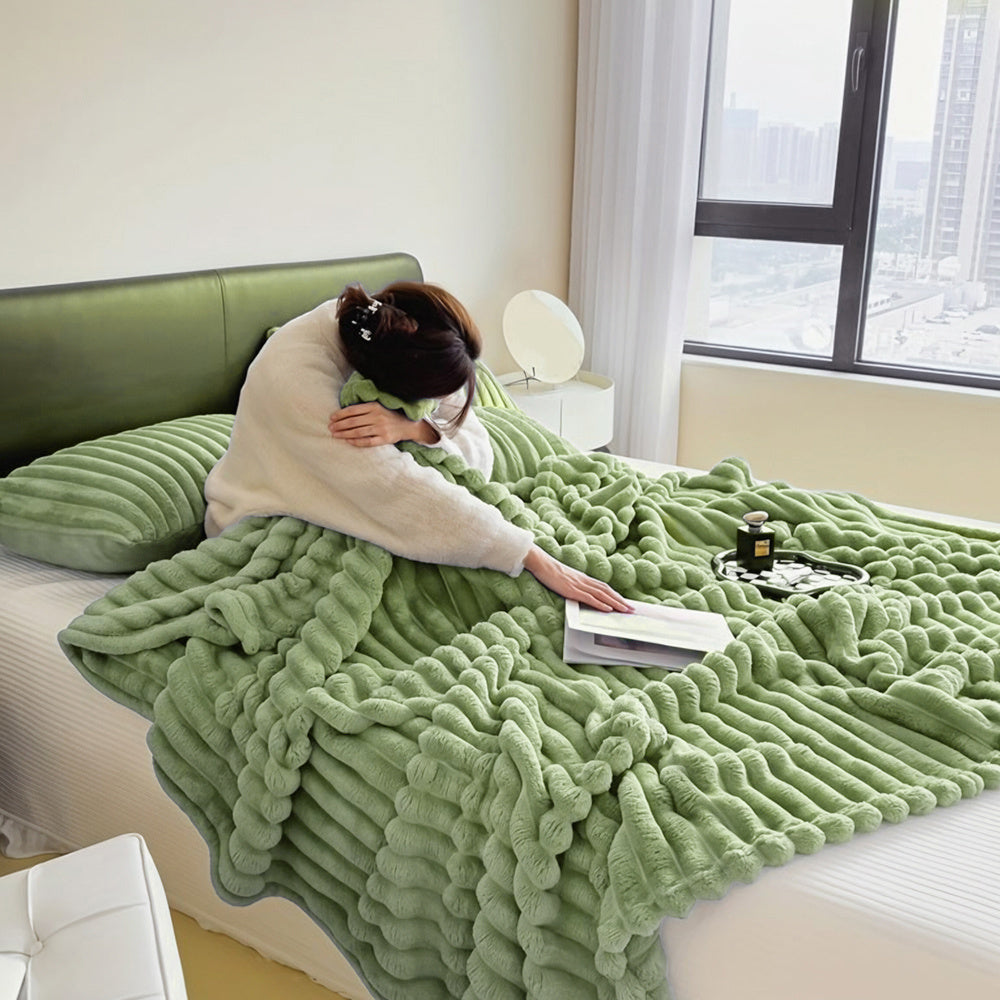 1pc Large Strips Ribbed Throw Blankets | Luxurious 270g Flannel Fleece Blanket | Warm Cozy Blanket Throws For Sofas, Bed, Chair, Couch, Settee | Super Soft Warm Blanket Single Double King Super King Size, Machine Washable, Easy Care, Perfect for Home, Tra