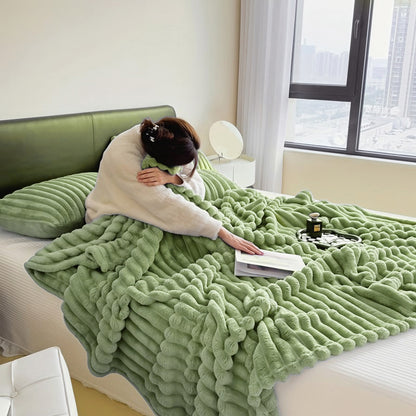 1pc Large Strips Ribbed Throw Blankets | Luxurious 270g Flannel Fleece Blanket | Warm Cozy Blanket Throws For Sofas, Bed, Chair, Couch, Settee | Super Soft Warm Blanket Single Double King Super King Size, Machine Washable, Easy Care, Perfect for Home, Tra