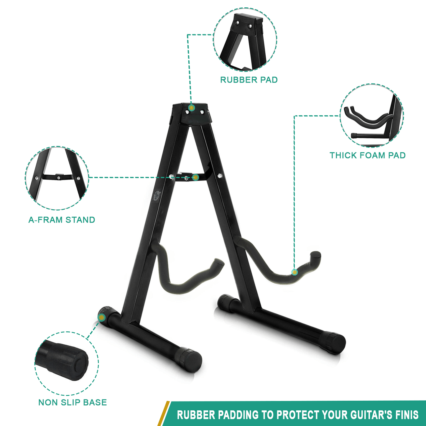Acoustic Guitar Stand - Free Standing A Frame Shape Guitar Stand - Bass Guitar Stand, Electric Guitar Stand for All Guitars - Black