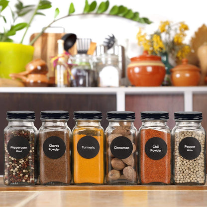 24pcs Glass Spice Jars with Lids, 120ml Spice Storage Jars Seasoning Container Reusable Salt Pepper Shaker with Airtight Lid Labels, Pen, Funnel for Spice, Black, Kitchen and Seasoning