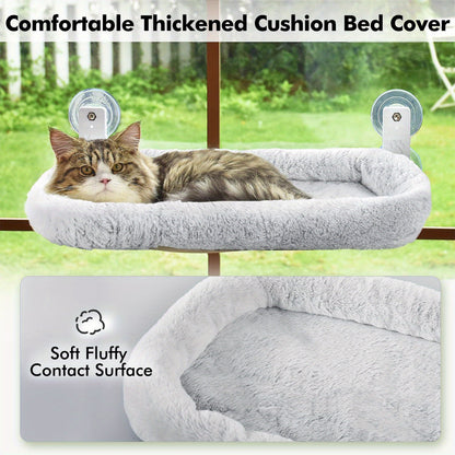 Foldable Cat Window Hammock Perch, Cat Window Bed with Powerful Suction Cup up to 18kg, Reversible Washable Cover Cat Hammock for Indoor Cats, Grey 52x30cm or 60x30cm