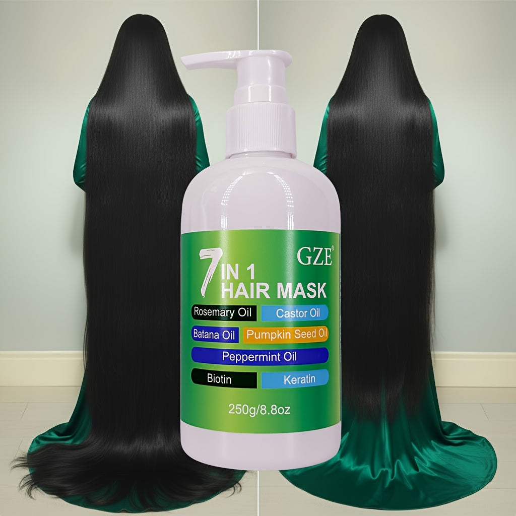 GZE 7 IN 1 HAIR MASK Deep Conditioning Repair Split Ends Anti-Breakage Soften Hair Silky Hair Enriched With Rosemary Oil Castor Oil Batana Oil Pumpkin Seed Oil Peppermint Oil Biotin Keratin For Dry Hair Hydrating
