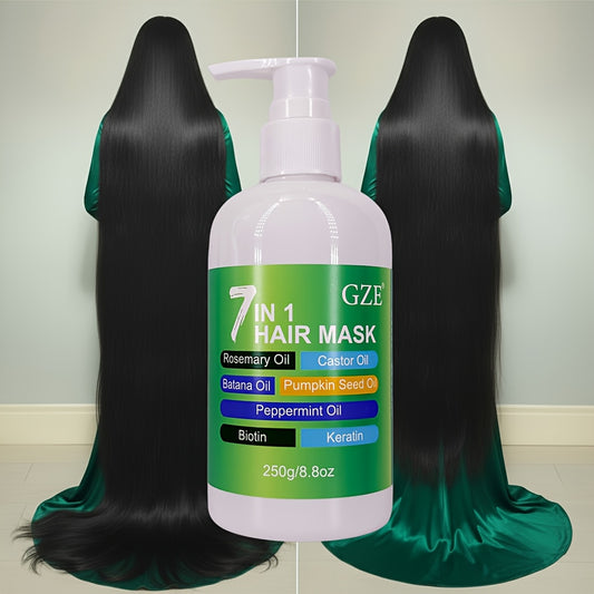 GZE 7 IN 1 HAIR MASK Deep Conditioning Repair Split Ends Anti-Breakage Soften Hair Silky Hair Enriched With Rosemary Oil Castor Oil Batana Oil Pumpkin Seed Oil Peppermint Oil Biotin Keratin For Dry Hair Hydrating