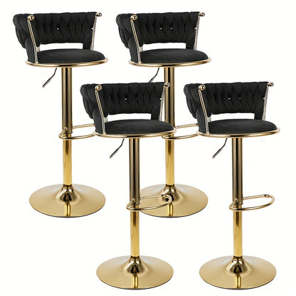 2pcs Modern Swivel Woven Velvet Bar Stools/360° Swivel Adjustable Height with Backs Golden Metal Tall Bar Stools Counter Height for Kitchen Island/for Christmas, Festival, New Year's Gift