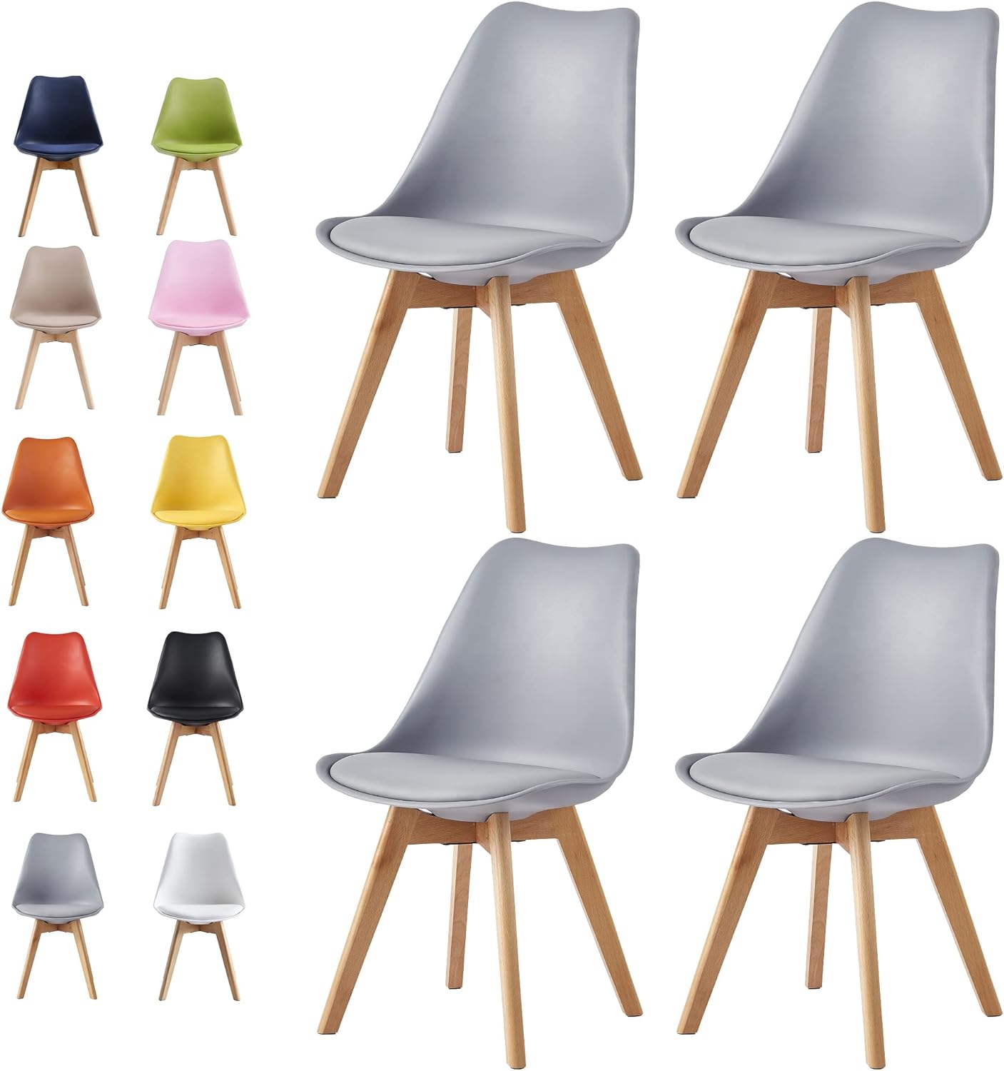mcc direct Set of 4 Dining Chairs Wooden Legs Soft Cushion Pad Stylish DELUXE Retro Lounge Dining Office EVA