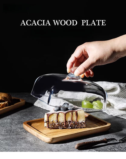 Acacia Wood Butter Dish with Glass Lid, Clear Covered Butter Keeper, Wooden Butter Tray for Kitchen Countertop, Farmhouse Butter Storage Container & Serving Dish for Counter, Ideal for Butter, Cakes, Fruits, Snacks & Pastries