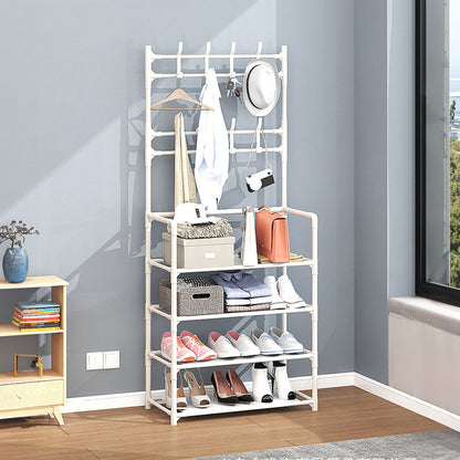 Metal Clothing Rail Rack, Multi Fucntional Coat Hat Stand With Shoe Rack Non Woven Fabric Shelves, Entryway Hall Tree with Bench and Shoe Storage Clothes Rack Hanging Rail Coat Hanger Home Freestanding Coat Rack Hanging Clothes Rack for Clothes, Coats, Sk