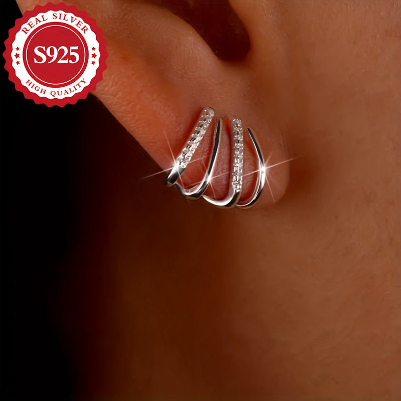Pair of Women's S925 Silver Claw-Set Super Sparkling Synthetic Synthetic Zirconia Stud Earrings, Blingbling Dazzling, Exquisite and Cute, Luxurious and Elegant, Suitable for Various Occasions, Gift, Hypoallergenic