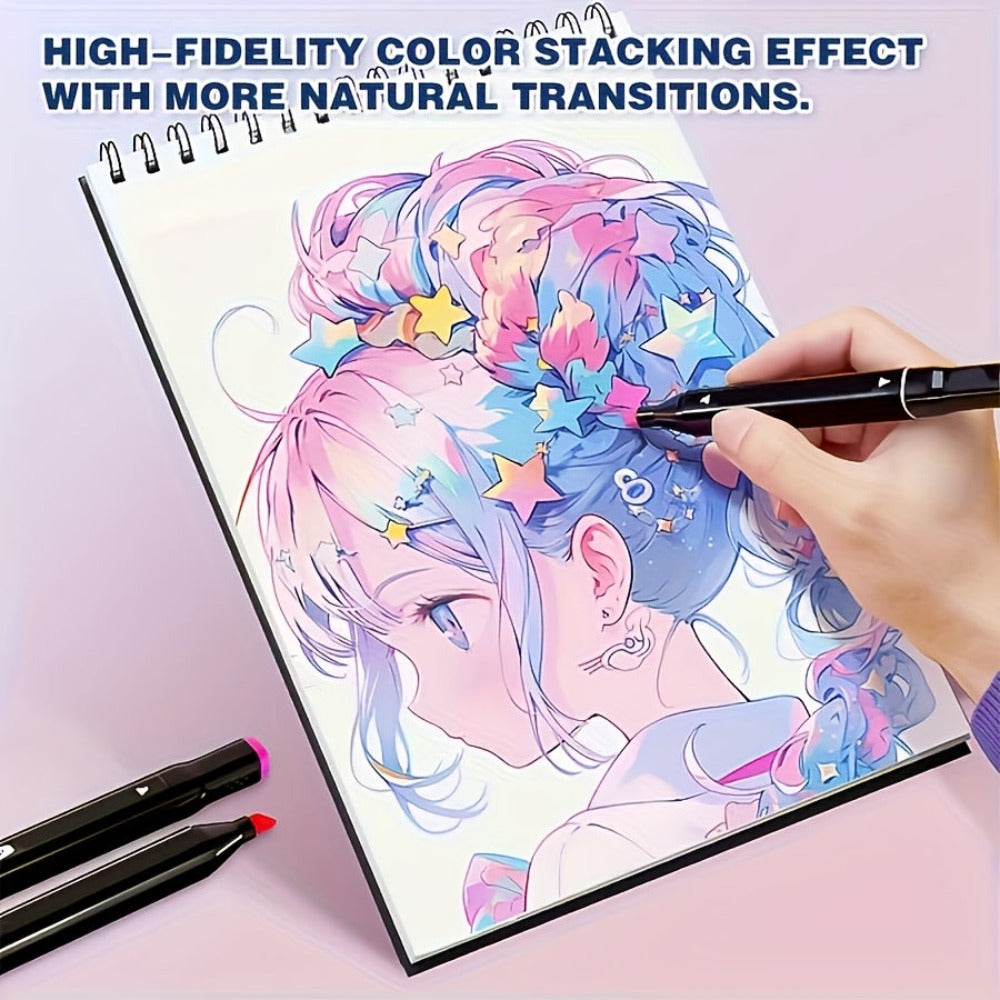 178-Colour Dual-Tip Art Marker Set with Drawing Book – Professional Sketch Illustration Markers Gift Box or Cloth Bag for Artists Adults & Christmas Gift