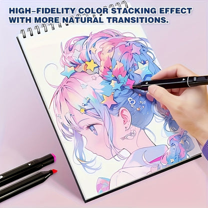 178-Colour Dual-Tip Art Marker Set with Drawing Book – Professional Sketch Illustration Markers Gift Box or Cloth Bag for Artists Adults & Christmas Gift