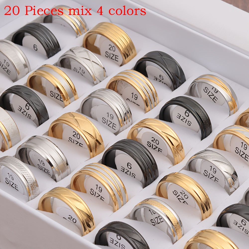 20pcs/Lot Stripe Waterproof Fashion High Quality Rings for Men