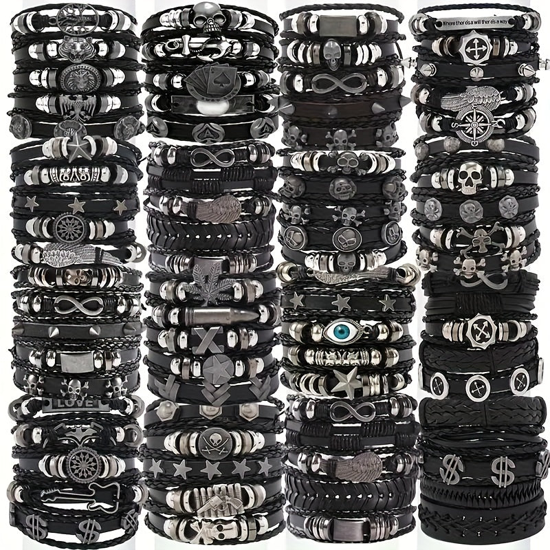 36pcs Skull Punk Style Handwoven Men'S Bangle bangle bracelet Set