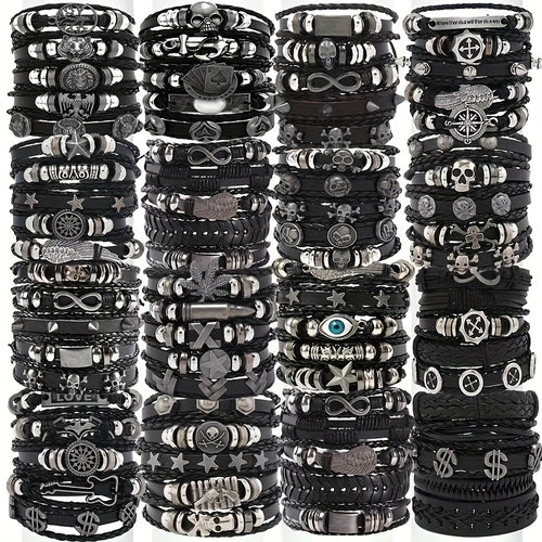 36pcs Skull Punk Style Handwoven Men'S Bangle bangle bracelet Set