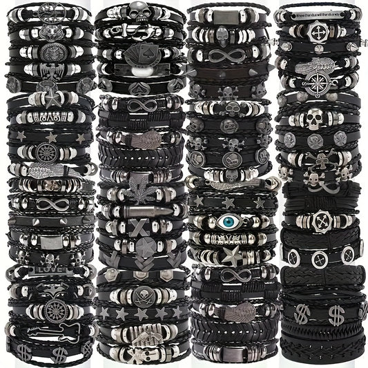 36pcs Skull Punk Style Handwoven Men'S Bangle bangle bracelet Set