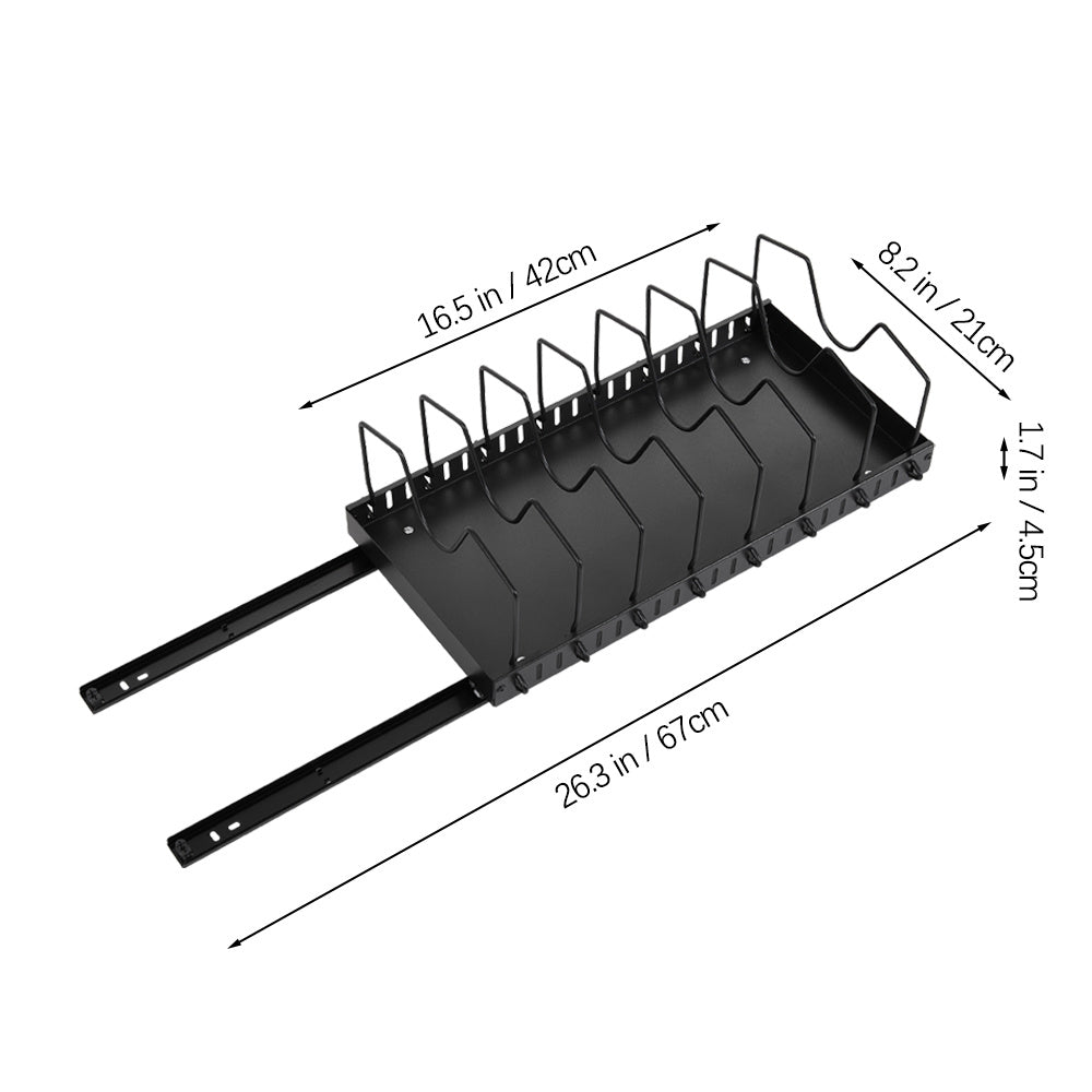 Pull-Out Commercial Utensil Rack, Cabinet Pot Lid Rack, Metal Carbon Steel Pot Lid Organizer, Dish Drying Rack, Pots and Pans Shelf with 8 Dividers/10 Dividers, Cutting Board Pot Storage Rack, Black