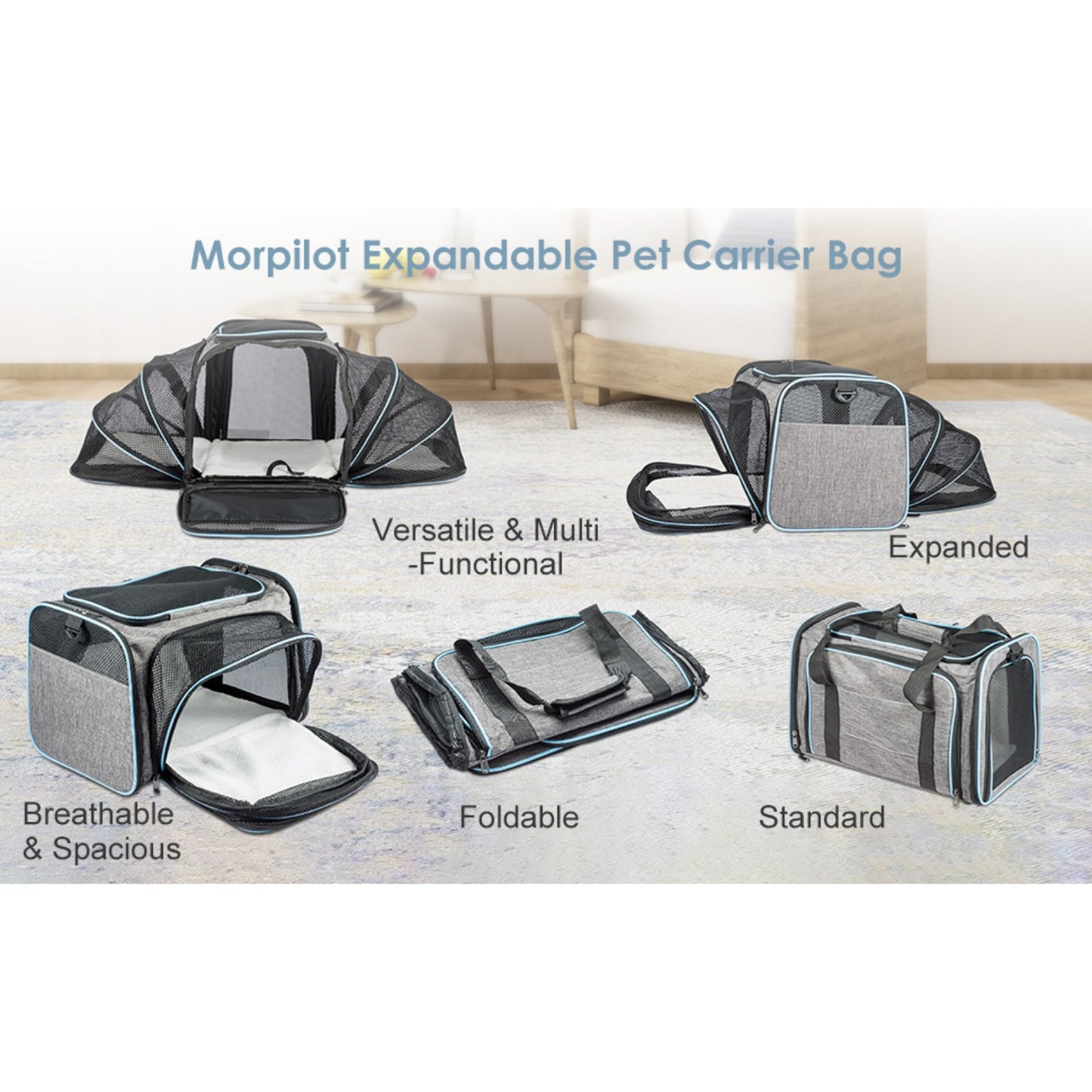 Expandable Soft Cat Carrier Bag – Airline Approved Pet Travel Bag with Mesh Windows, Shoulder Strap & Foldable Design for Cats and Small Dogs – Portable Pet Carrier for Airplane, Car, Vet & Home Use (Grey)