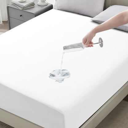 Waterproof Fitted Bed Sheet Deep Pocket Mattress Protector Cover | Soft Breathable Noiseless Fitted Sheet for Bedroom, Hotel & Home | Machine Washable Elastic Bed Cover Fits Up to 30cm Mattress