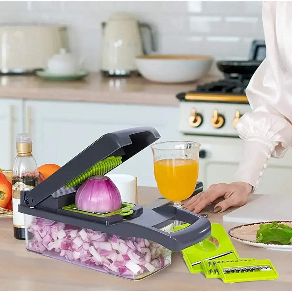 15-in-1 Multifunctional Vegetable and Onion Chopper, Multifunctional Food Grade Cutting Machine with Drain Basket, Carrot and Garlic Chopper with Container - Ideal for Home and Restaurant Use, Kitchen Essentials|Modern Kitchen Tool|Durable Plastic Constru