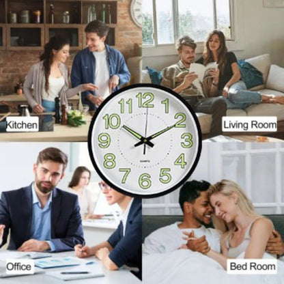12" Luminous Wall Clock Glow in The Dark Wall Clock Silent Quartz Wall Clocks Non Ticking Sweep Movement, Easy To Read, Perfect for Living Room, Bedroom, Kitchen, Office, Study Room, Dining Room, Halloween Christmas Gifts, Birthday Gifts
