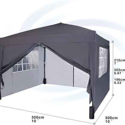 Pop-up Gazebo 3m x 3m with Sides & 4 Weight Bags & Silver Protective Layer Waterproof Marquee Canopy