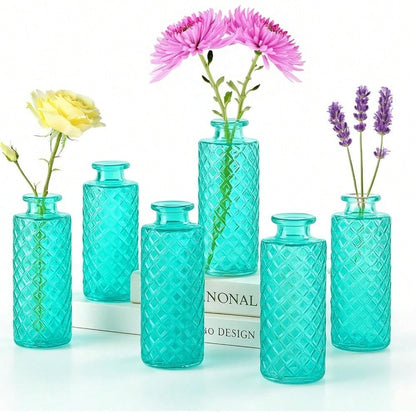 A set of 12 glass bud vases, small retro glass vases, minimalist retro dining table center decorations, home decor, wedding parties, restaurants, floral arrangements, tea lights, candle holders, desktop decorations