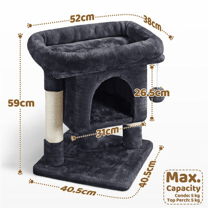 Costoffs 59cm Height Cat Tree, 2-Level Cat Tower Furniture, Climbing Frame with Condo/Plush Perch/Scratch Posts, Cat Climbing Tower for Cats Kittens Pets, Small to Medium-sized Cats, Dark Gray/Light Gray/Black/Pink