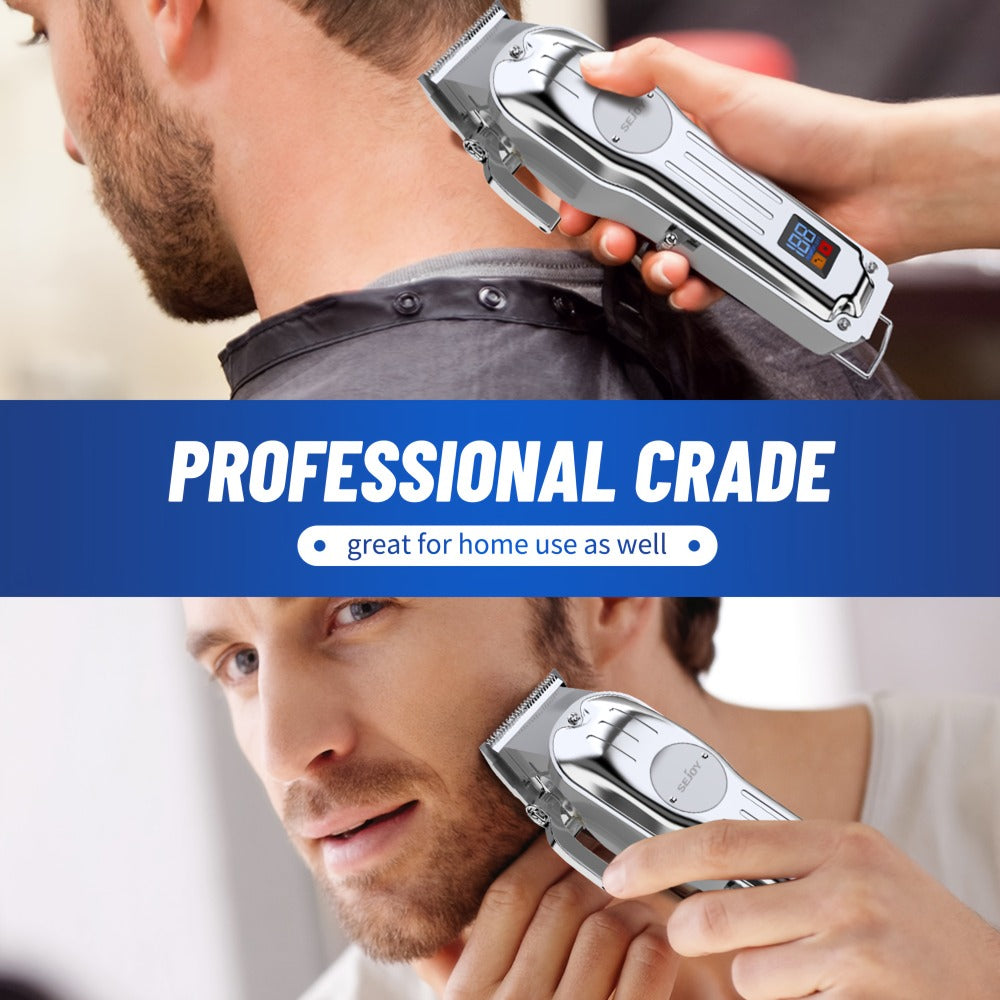 SEJOY Cordless Hair Clippers for Men Professional T-Blade Trimmer Kit – LED Display 4500-7000RPM – Barber Grooming Set Silver Blue Gold