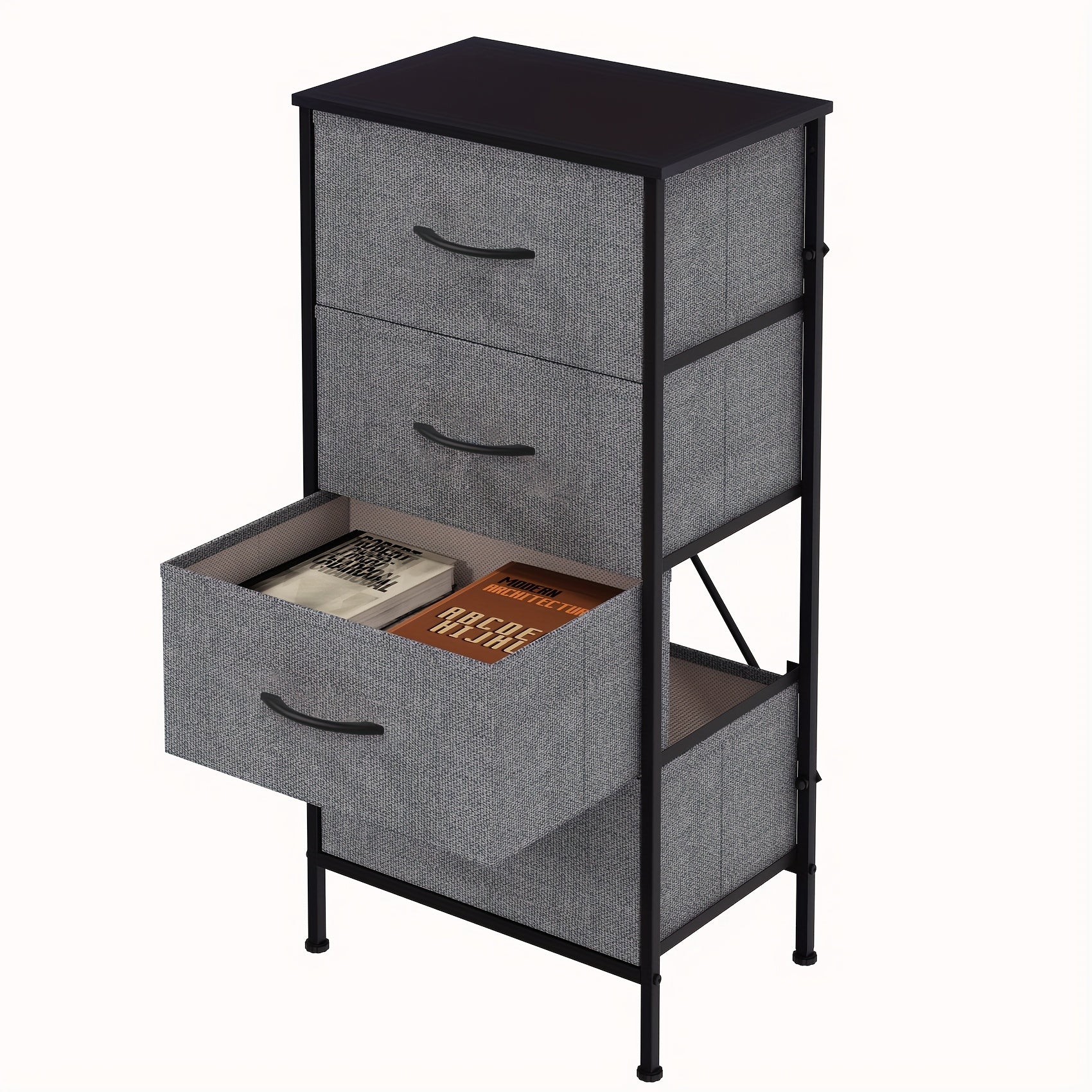 Fabric Drawer Unit with Metal, Four-Drawer Storage Tower Metal Frame - Deep Grey option