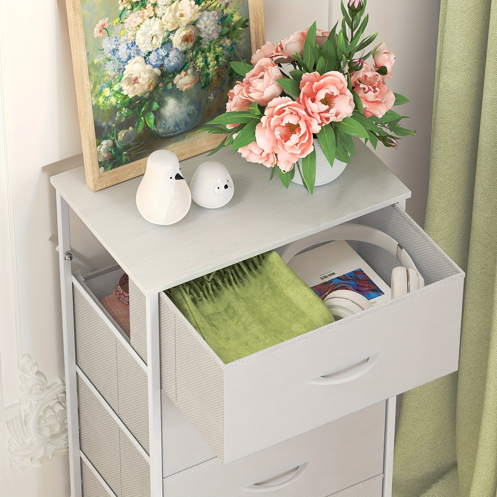 Fabric Drawer Unit with Metal, Four-Drawer Storage Tower Metal Frame - product gallery image 2