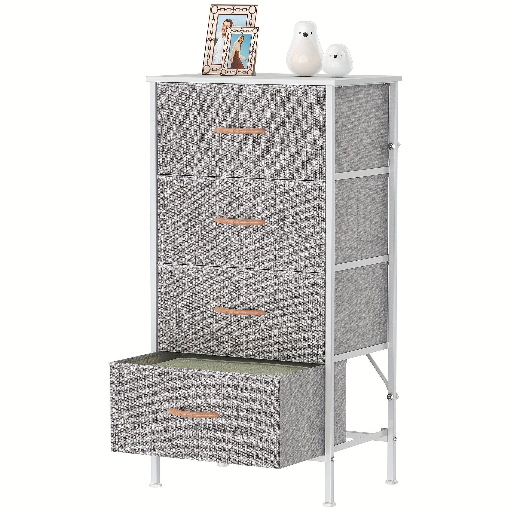 Fabric Drawer Unit with Metal, Four-Drawer Storage Tower Metal Frame - Light Gray option