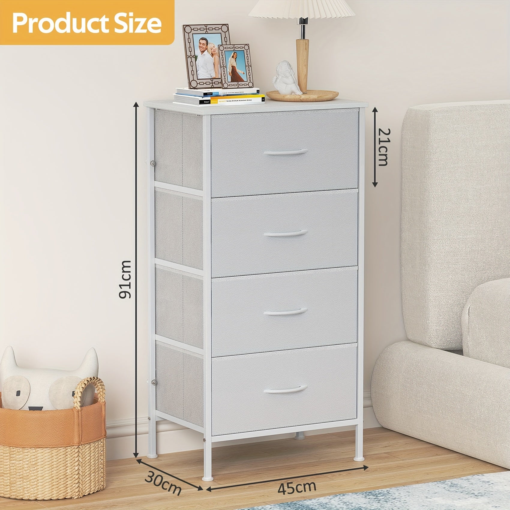 Fabric Drawer Unit with Metal, Four-Drawer Storage Tower Metal Frame