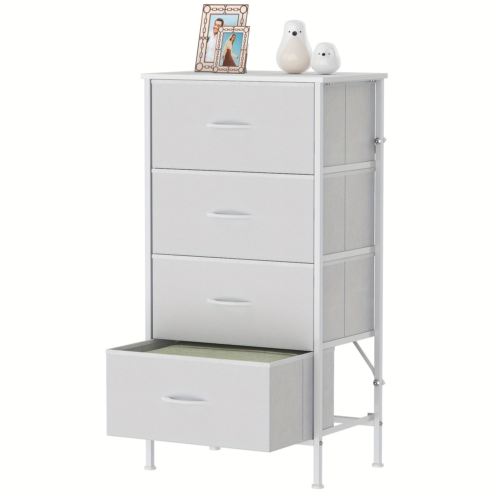 Fabric Drawer Unit with Metal, Four-Drawer Storage Tower Metal Frame - White option