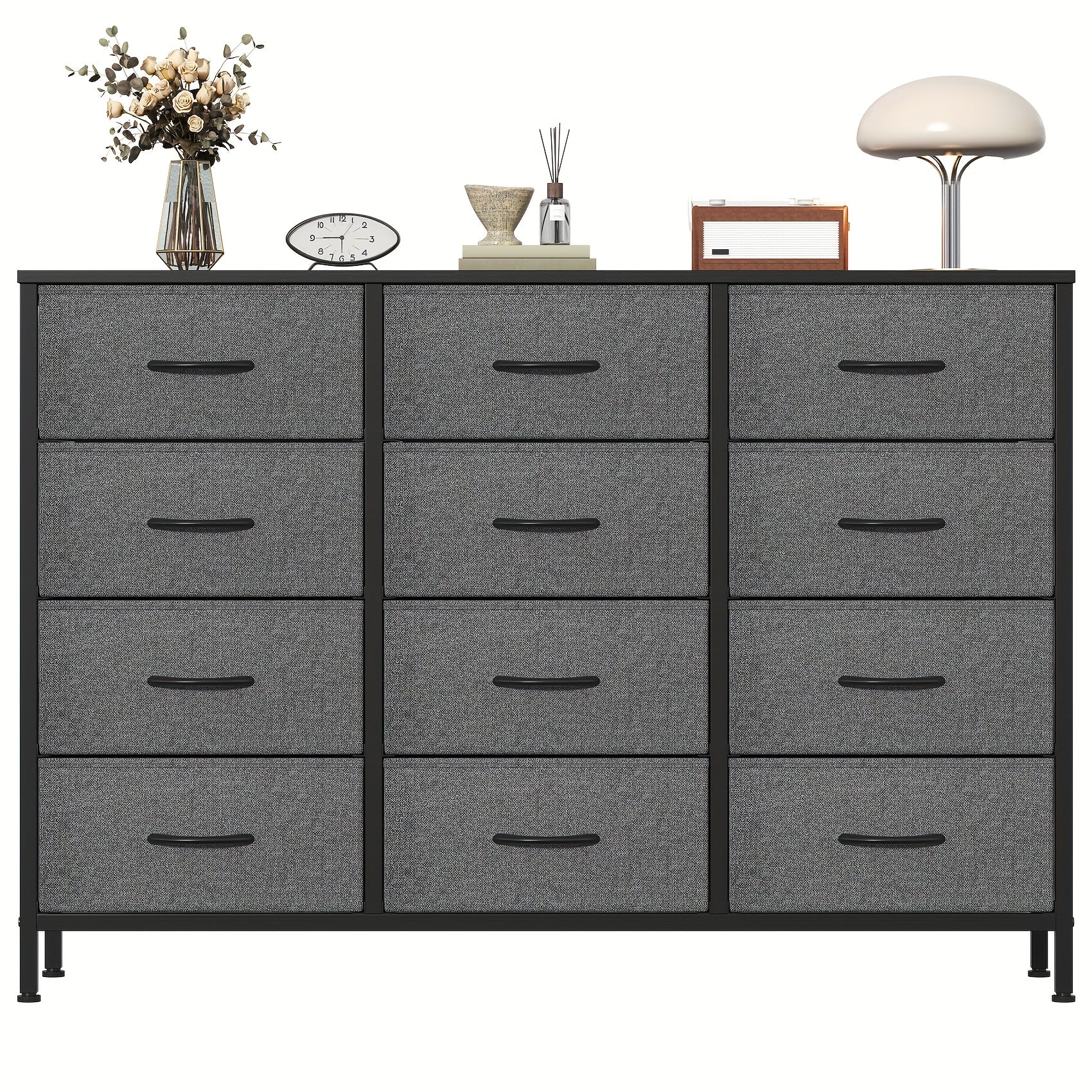 Fabric Drawer Unit with Metal, Twelve-Drawer Storage Chest Metal Frame - Deep Gray option