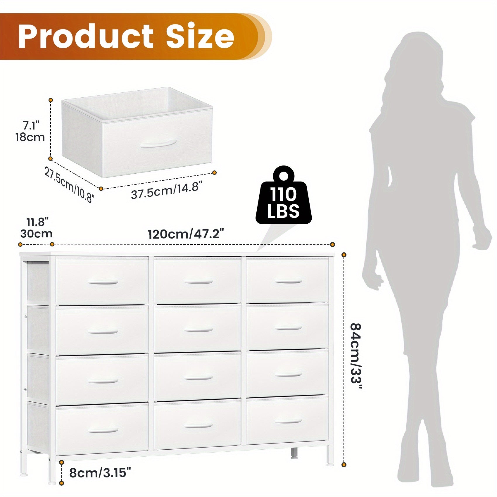 Fabric Drawer Unit with Metal, Twelve-Drawer Storage Chest Metal Frame - product gallery image 3