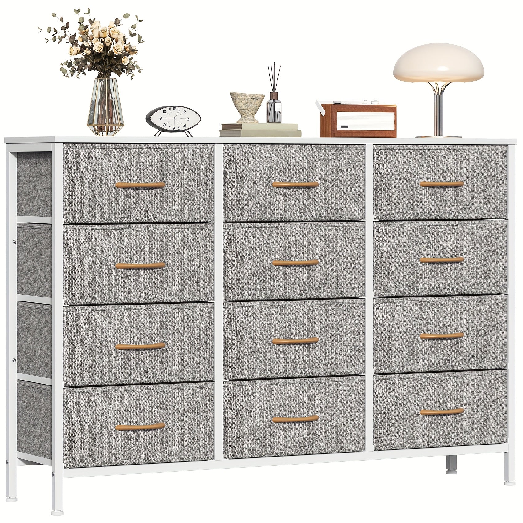 Fabric Drawer Unit with Metal, Twelve-Drawer Storage Chest Metal Frame - Light Grey option