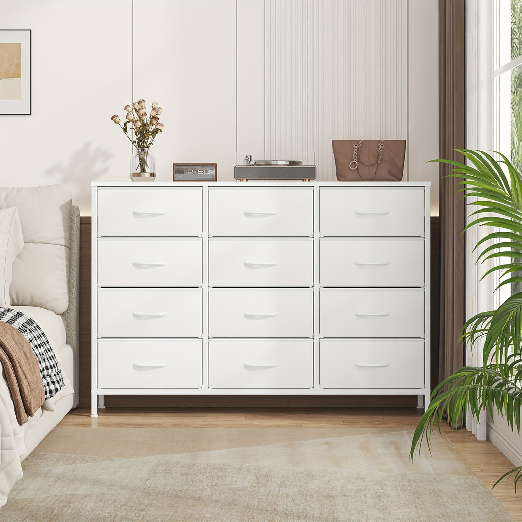 Fabric Drawer Unit with Metal, Twelve-Drawer Storage Chest Metal Frame