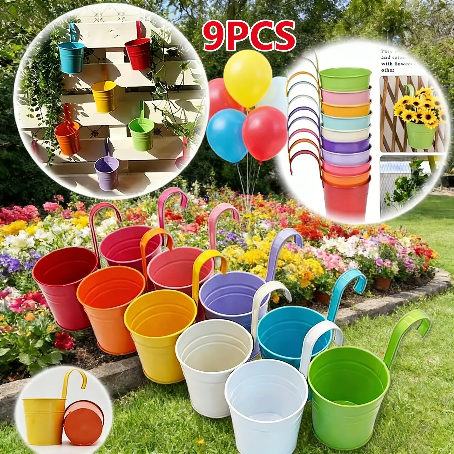 10pcs/Set Metal Iron Flower Pot - Metal Hanging Flower Pots with Drainage Holes Elegant Oval Iron Wall Planters for Balcony & Outdoor Spaces Railings, Fences, Balconies & Garden Decor, Outdoor Flower Pots
