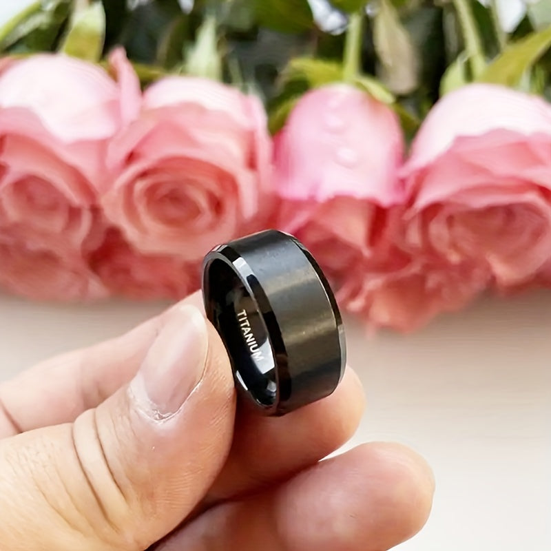 1pc 10Mm Beveled Edges Matte End Black Pure Titanium Steel Ring for Men Women Fashion Engagement Wedding Band