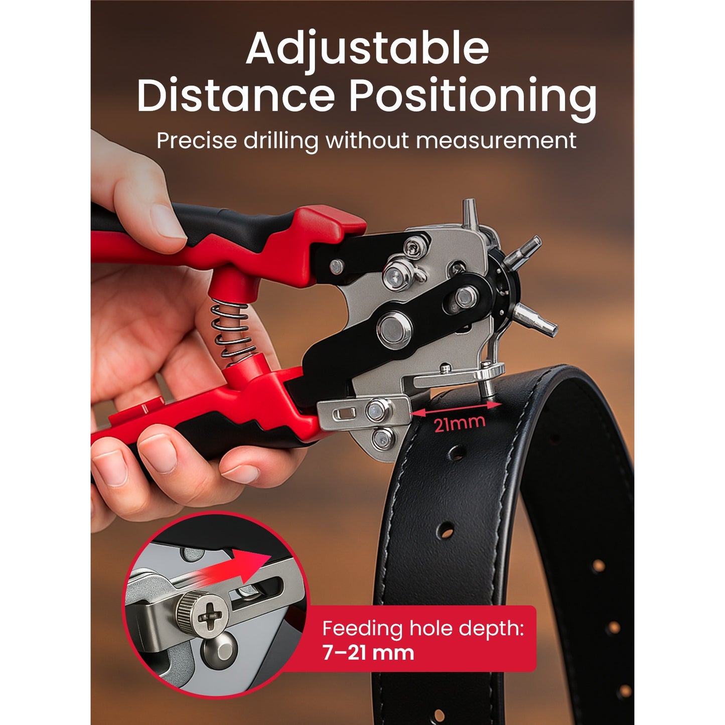 Leather Hole Punch Heavy Duty Rotary Belt Puncher with 6 Size and Ergonomic Non-Slip Handle for DIY, Craft Projects