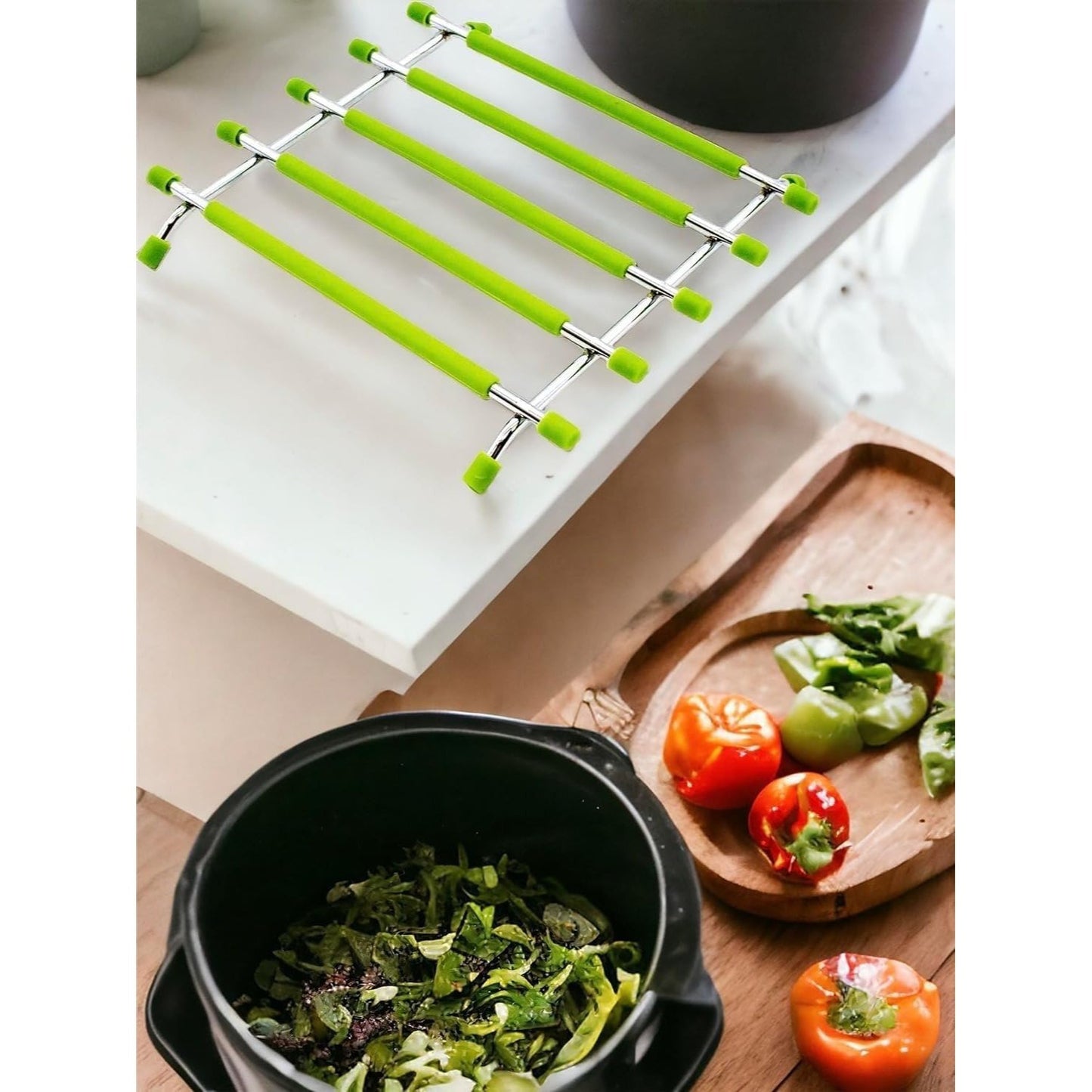 2pack Kitchen Trivet Stand with Anti Slip Base Stainless Steel Trivets for Kitchen Worktops, Hot Pans, Hot Trays & Plates Stand Heatproof Kitchen Accessories Table Mats Placemats (Black (pack of 2))