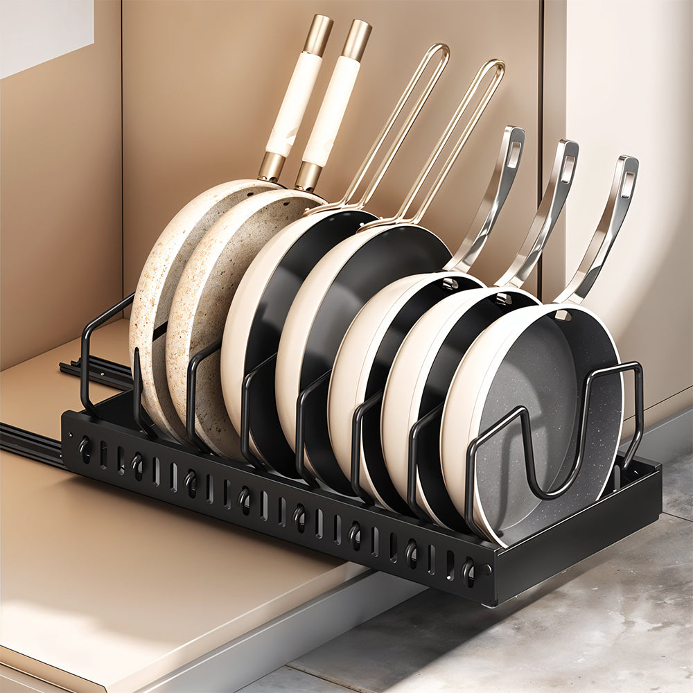 Pull-Out Commercial Utensil Rack, Cabinet Pot Lid Rack, Metal Carbon Steel Pot Lid Organizer, Dish Drying Rack, Pots and Pans Shelf with 8 Dividers/10 Dividers, Cutting Board Pot Storage Rack, Black